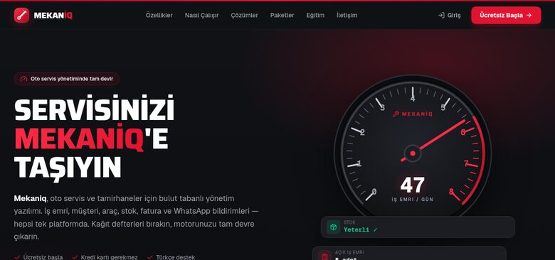 Mekaniq oto servis yönetim platformu ekran görüntüsü